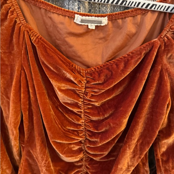 Bohemian Velvet Ruched Orange Top - Picture 2 of 6